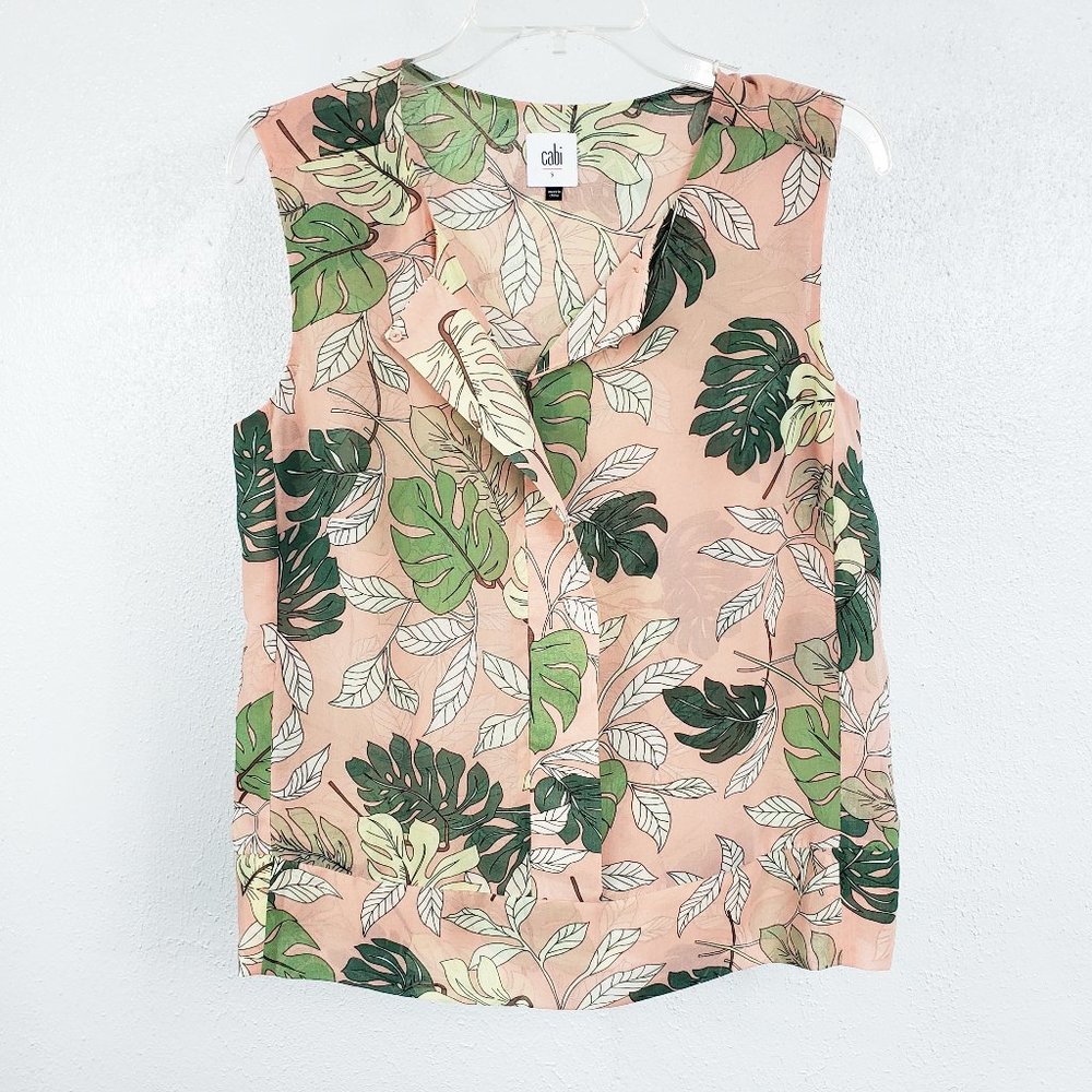 Cabi Women's Tropical Peach Sleeveless Semi Sheer Shirt Shell Blouse Tank Top
